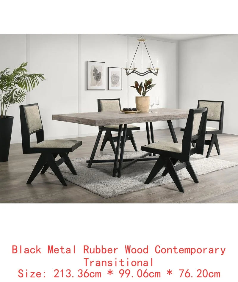 Contemporary Black Dining Room Set with Rubberwood Table, 2 Arm Chairs, and 4 Side Chairs
