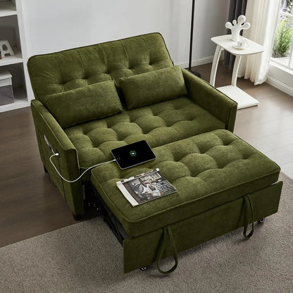Convertible Sofa Bed, 3 in 1 Pull Out Couch, Loveseat Sleeper with Side Pocket