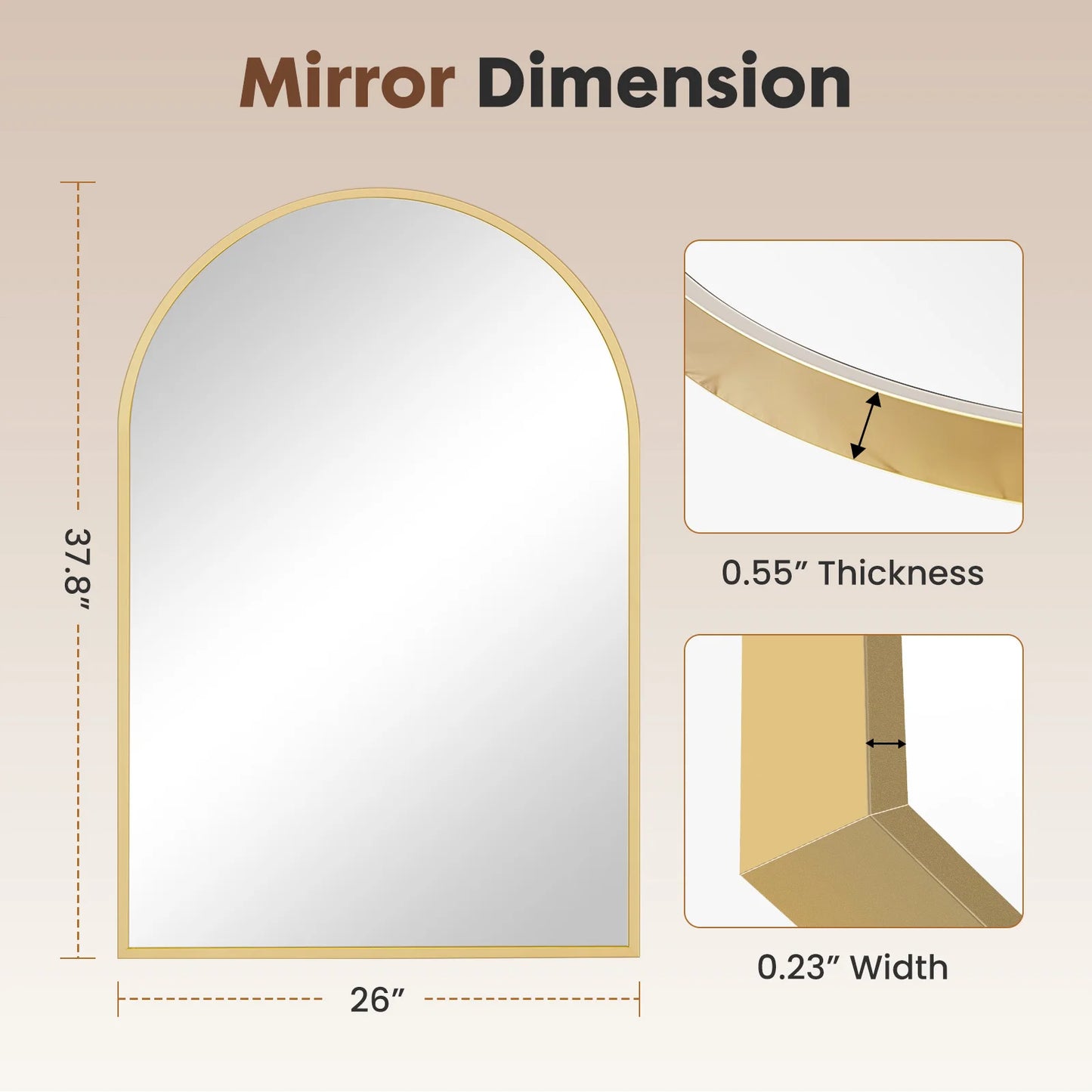26"x38" Arched Metal Wall Framed Mirror