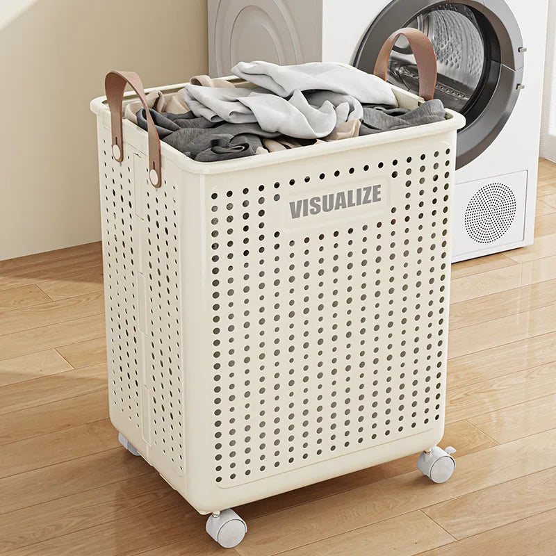 Foldable Laundry supplies storage with wheels.
