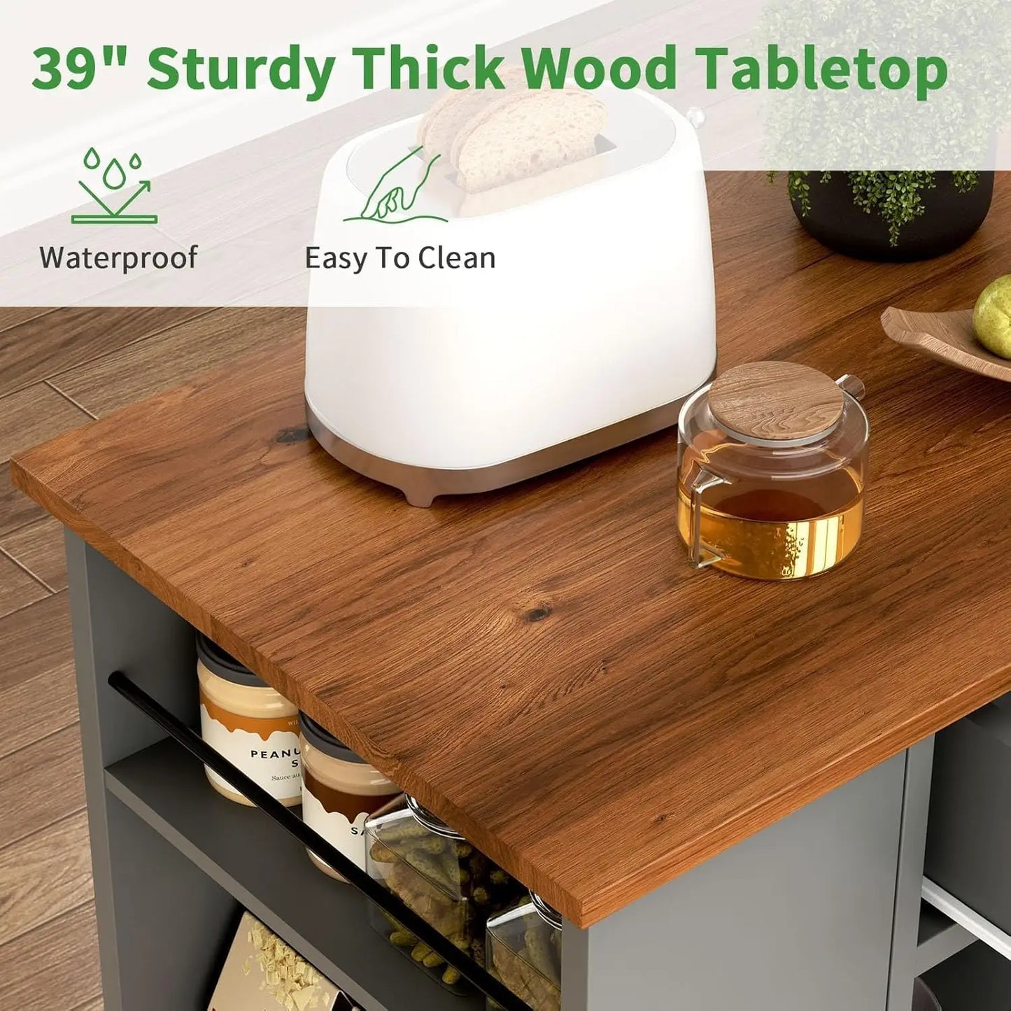 Kitchen Island cart with wheels,  spice rack and towel rack. .