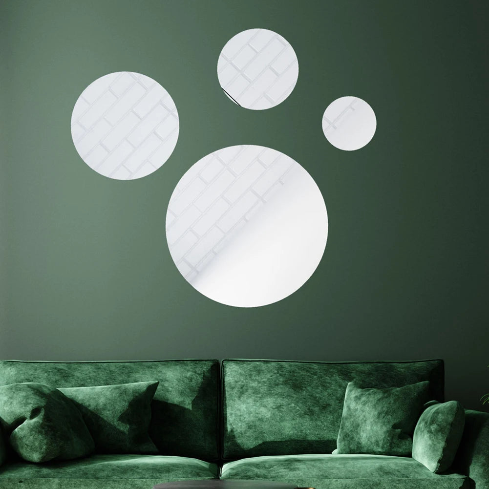 3D Round Mirror Wall Stickers - DIY Tiles  - 6-1  30-10cm