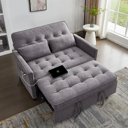 Convertible Sofa Bed, 3 in 1 Pull Out Couch, Loveseat Sleeper with Side Pocket