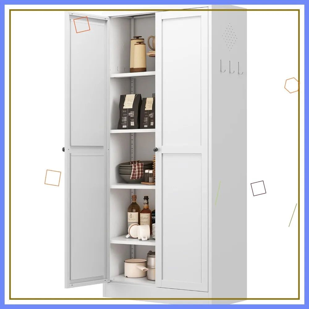 61" Tall Metal Cabinet with 4 Adjustable Shelves, Ideal Storage for Food,