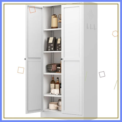 61" Tall Metal Cabinet with 4 Adjustable Shelves, Ideal Storage for Food,