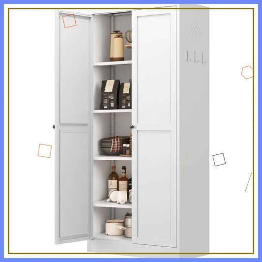 61" Tall Metal Cabinet with 4 Adjustable Shelves, Ideal Storage for Food,
