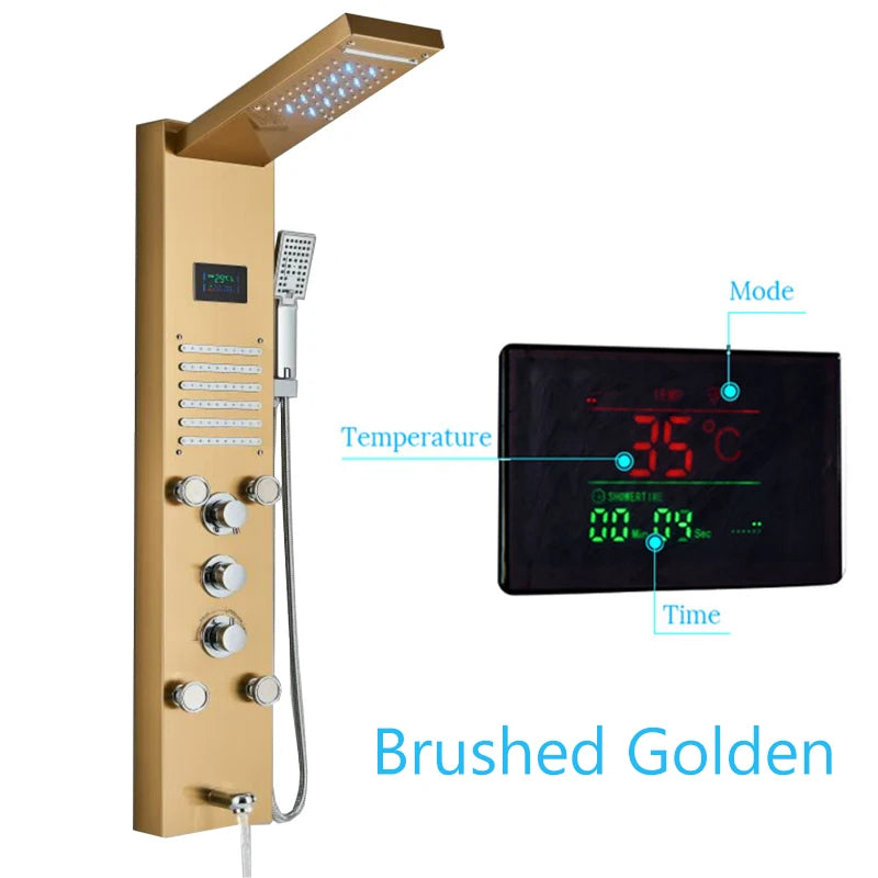 Luxury LED Spa Massage Jet Shower Head & Panel