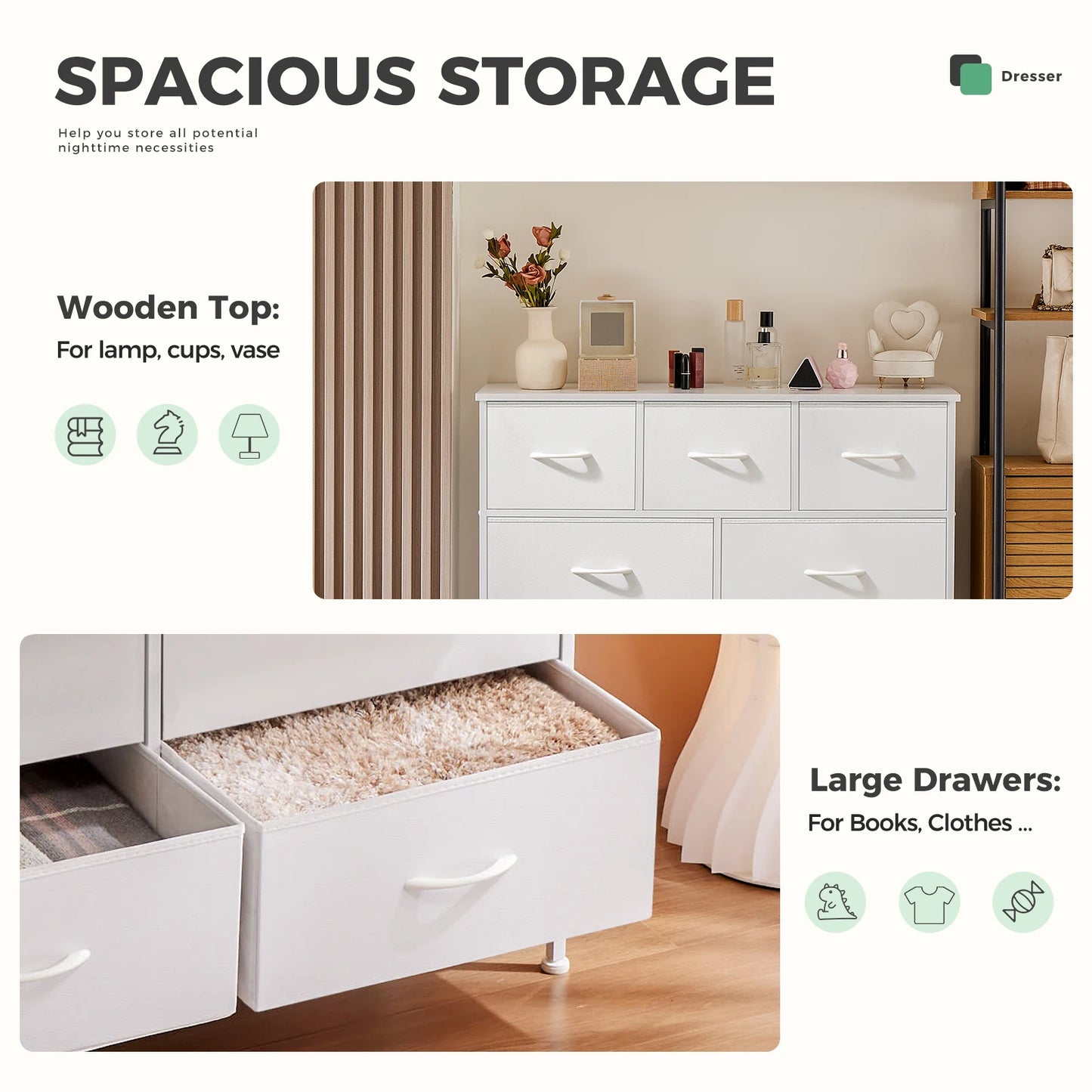 5/7/10 White Lover Fabric Storage Drawers