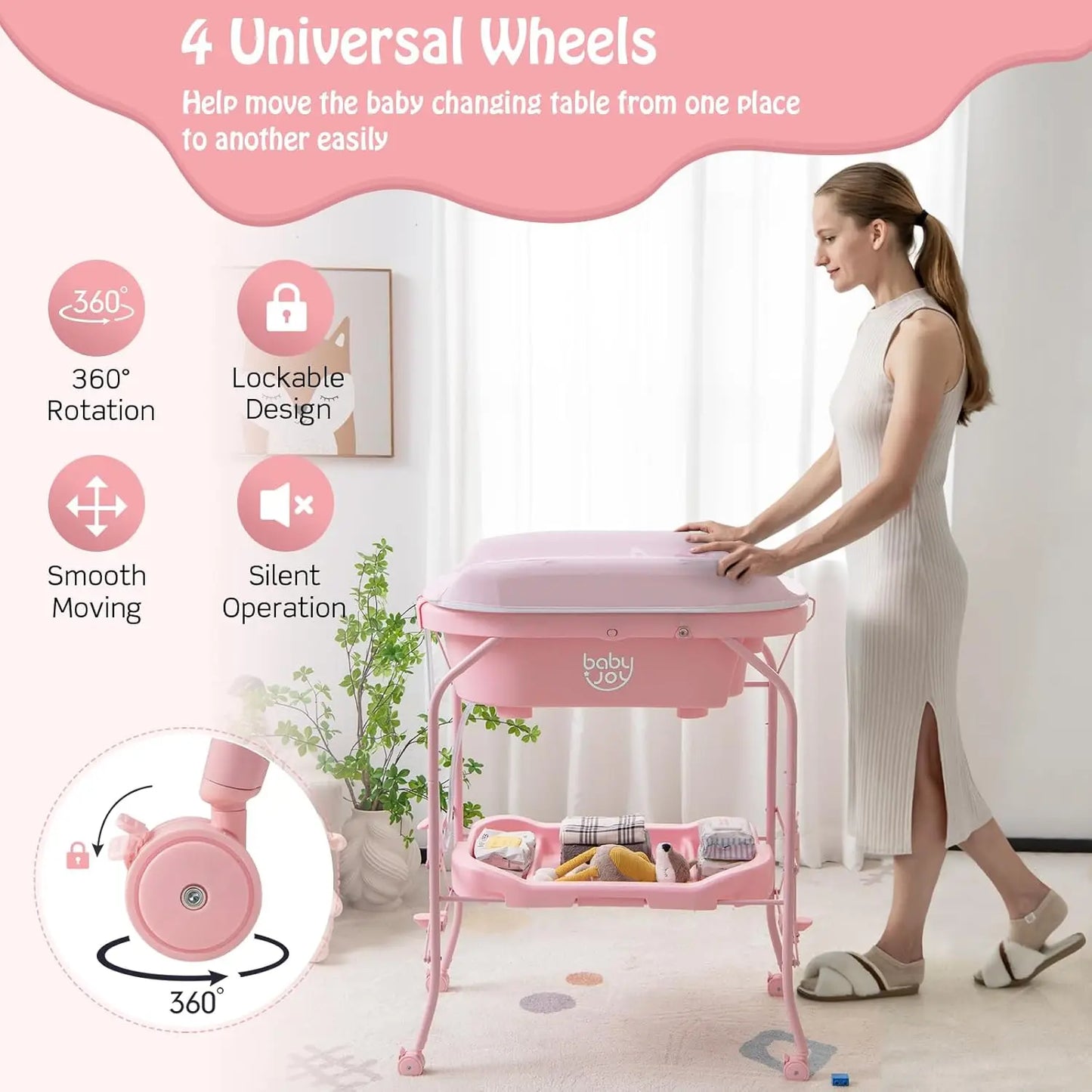 Bathtub with Foldable Infant Diaper Changing Station, Storage Tray and Waterproof Pad.