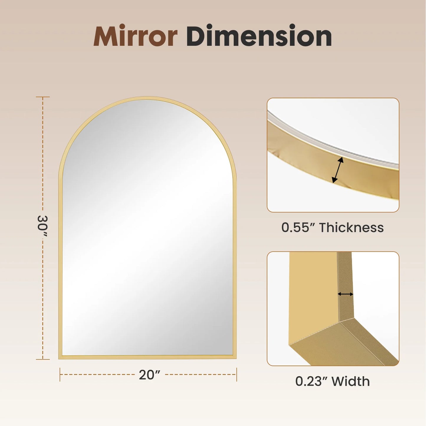26"x38" Arched Metal Wall Framed Mirror