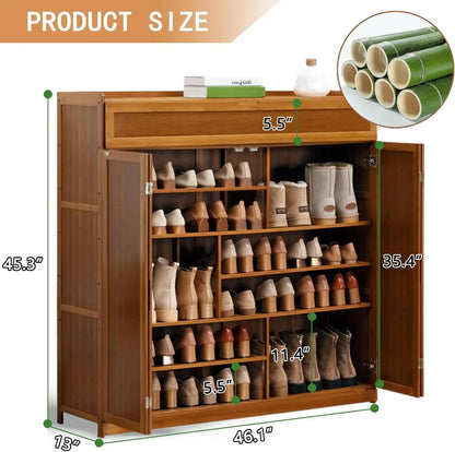 8-Tier Bamboo  Shoe Cabinet/Organizer with Doors