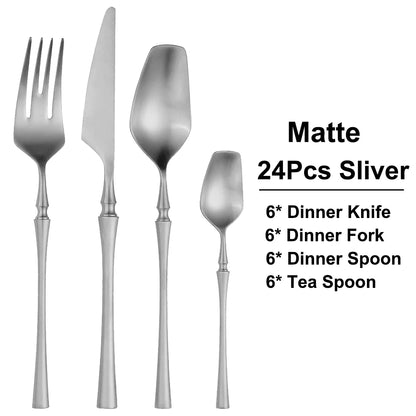 6/16/24Pcs Sliver Tableware Stainless Steel Cutlery