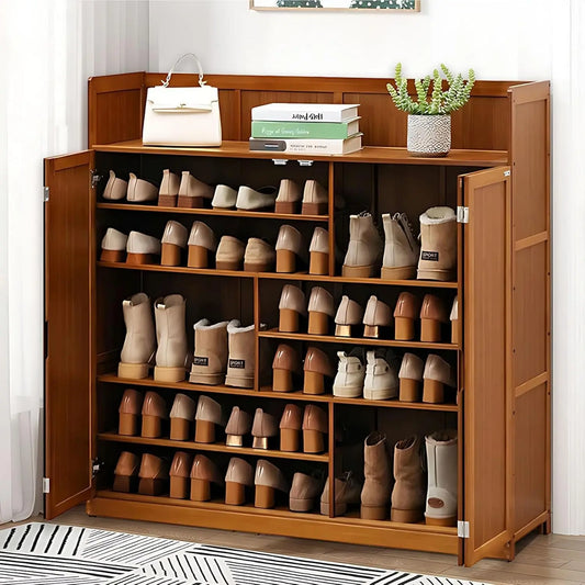 8-Tier Bamboo  Shoe Cabinet/Organizer with Doors