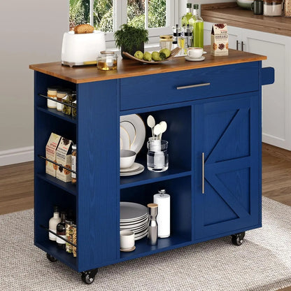 Kitchen Island cart with wheels,  spice rack and towel rack. .