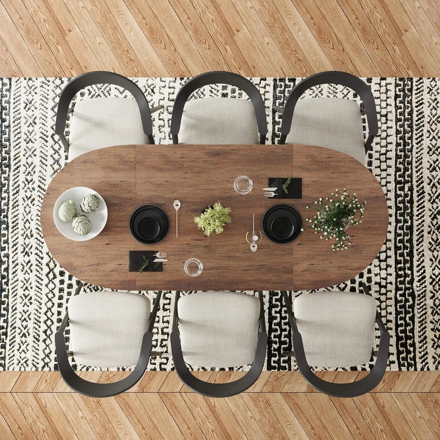 Oval Dining Table for 6-8 Person  Wood Kitchen Table with Sturdy Tapered Legs
