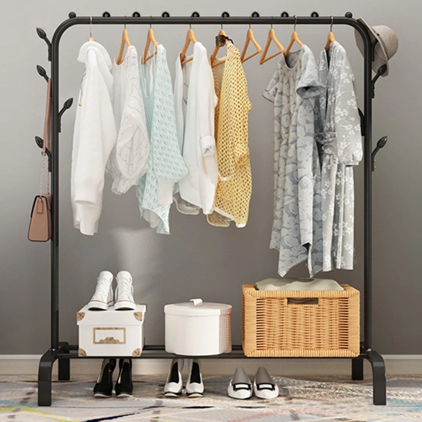 Telescopic Heavy-Duty Movable Metal Garment Movable Clothes Rack