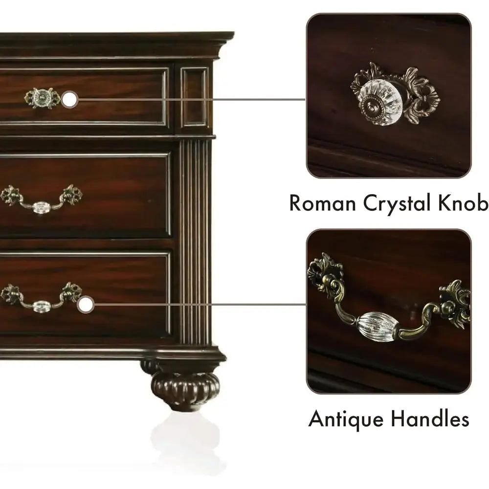 6-Piece Bedroom Set with Chest, Mirrored Dresser, 2 Nightstands, Bed
