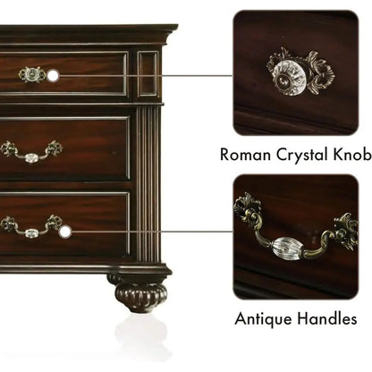 6-Piece Bedroom Set with Chest, Mirrored Dresser, 2 Nightstands, Bed