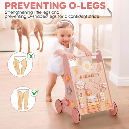 Wooden Baby Walker with Wheels Montessori Push Toys for Babies Learning to Walk Baby Walkers Activity Center