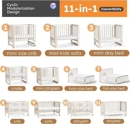 Convertible Baby Crib With Removable Wheels