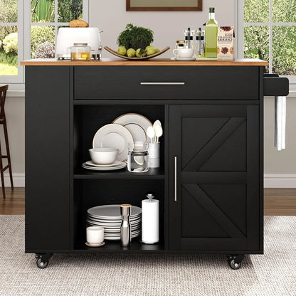 Kitchen Island cart with wheels,  spice rack and towel rack. .