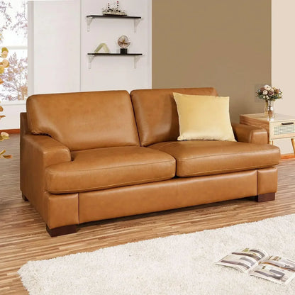 3 Luxurious Leather Comfort, Goose Feather Cushion Filling, Square Arm Design, Sturdy Block Set