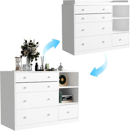 Baby Changing Table Dresser with 5 Drawer Storage